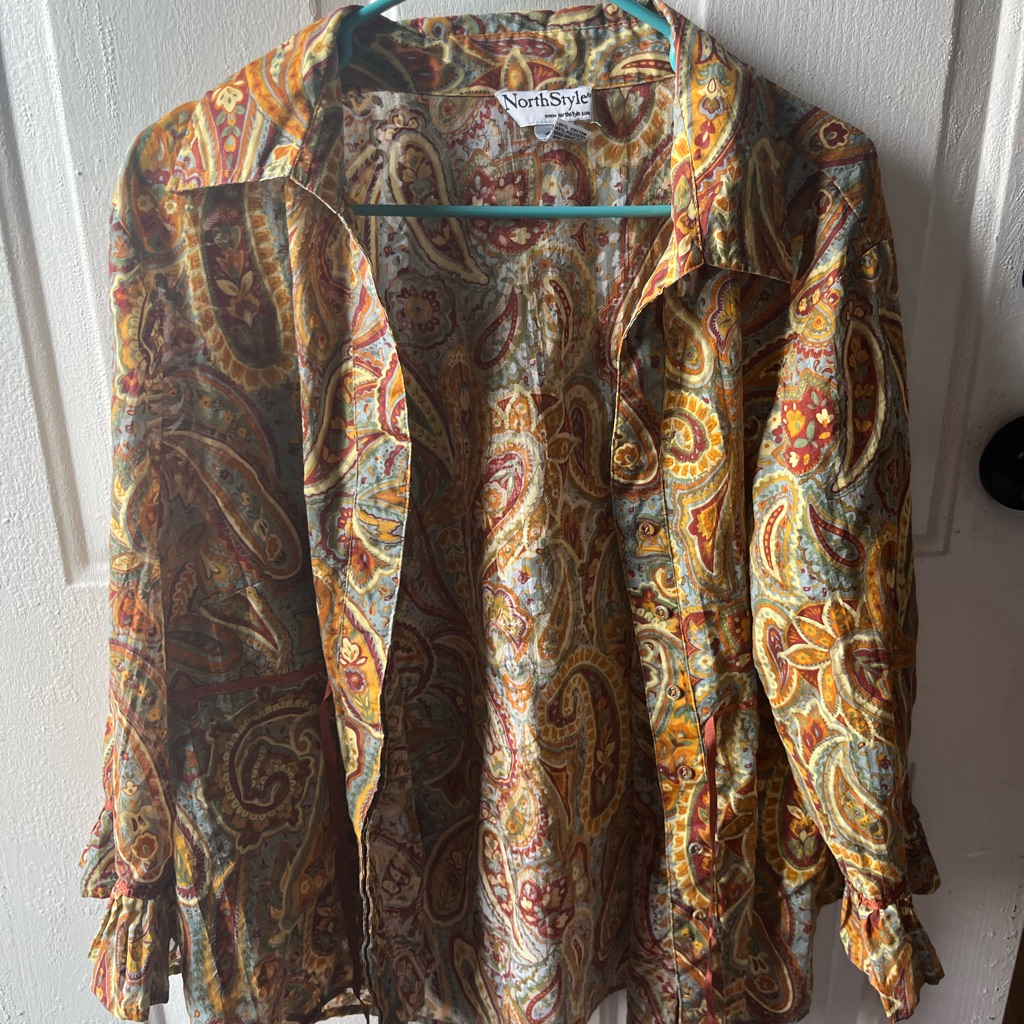 Northstyle Women's Paisley Button-Down Shirt - Yellow, Brown, Green